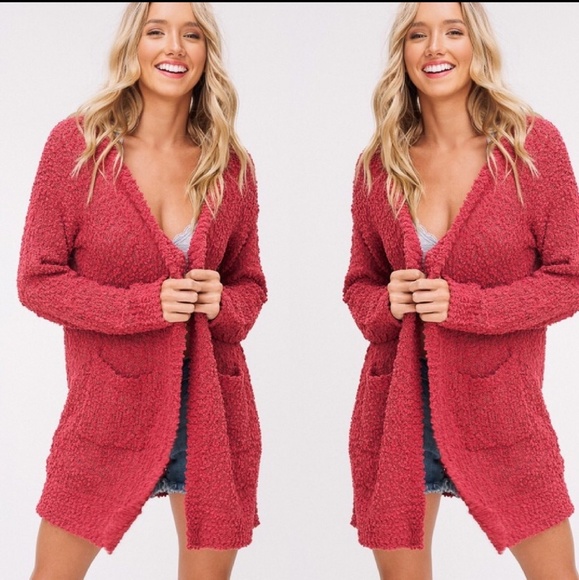 SILVA So Soft Long Line Open Front Popcorn Cardigan Sweater Dusty Rose Sz Lg HP - Picture 2 of 6